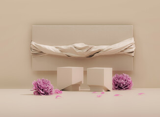 Elegant Pink Peony Flower Bouquet in Minimal Geometric Vase on Pastel Background &ndash; Romantic Spring Floral Still Life