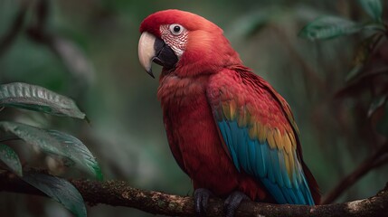 Scarlet parrot on branch