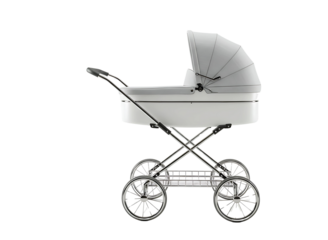 Vintage white baby carriage with ornate details isolated on transparent background