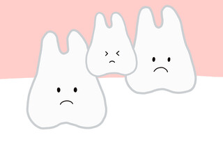 上の歯の間：埋没歯・過剰歯のあるイラスト：歯のキャラクター・主線あり