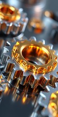 Industrial gears in close-up focus workshop setting high-quality macro photography