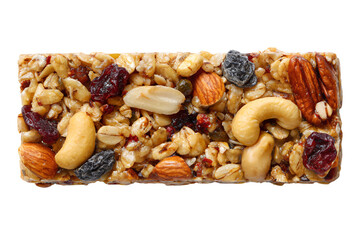 3D Render a bar of granola with nuts and raisins