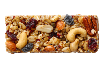 3D Render a bar of granola with nuts and raisins