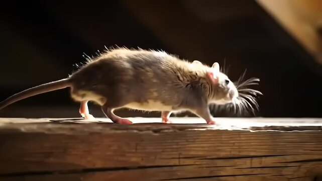 Rat in Attic with Dark Wood Beam.