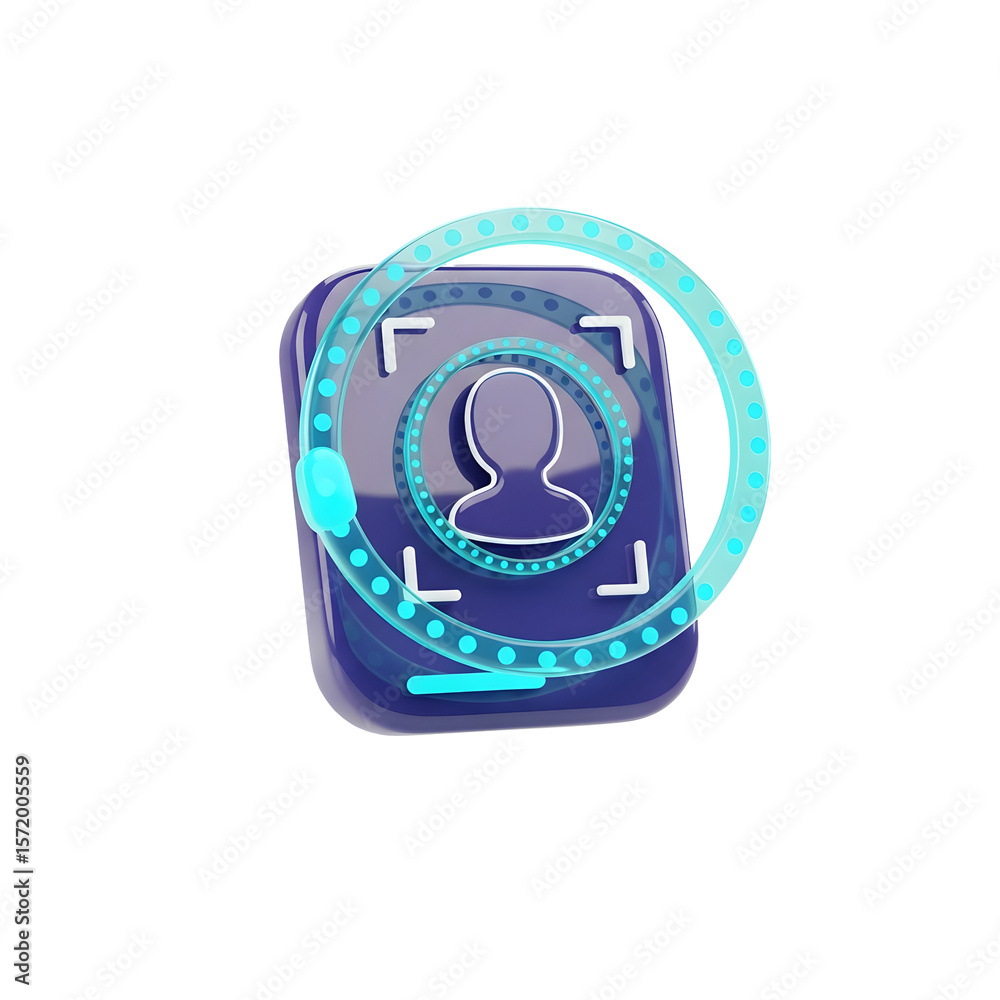 Poster futuristic digital interface with glowing blue elements representing user identification on transpar