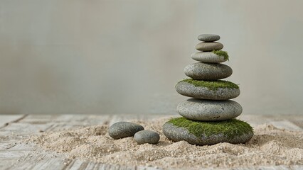 Tranquil Zen Garden with Stacked Stones and Rock Formations for Wellness and Relaxation in Home Decor