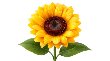 Fototapeta premium Vibrant Yellow Sunflower With Dewdrops And Green Leaves, Isolated On Transparent Backgrounds