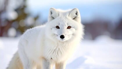 Obraz premium Arctic fox in snowy landscape, close-up, crisp fur detail, soft 