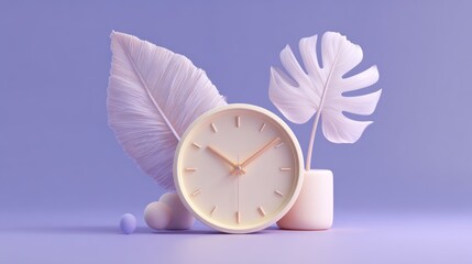 Pastel clock with leaves