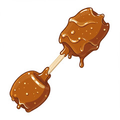 Delicious Caramel Apple on a Stick: A Flat Vector Illustration in High Detail.