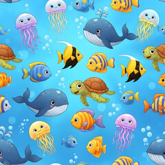 Naklejka premium seamless background with fishes