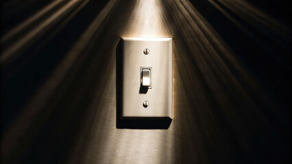 Light switch illuminates dark room creating warm atmosphere perfect for relaxation and comfort. soft glow enhances bathroom and camping vibe