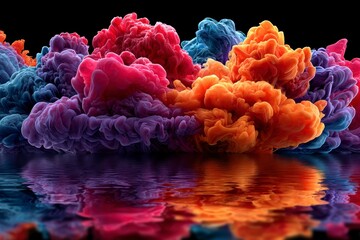 Fototapeta premium Vibrant swirling colors of ink in water creating abstract smoke like formations with reflections