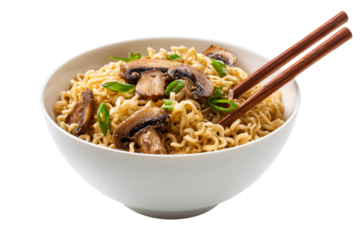 3D Render a bowl of noodles with mushrooms and chopsticks