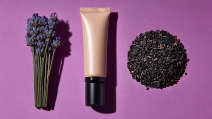 Herbal Cream, Sesame Seeds, and Purple Background