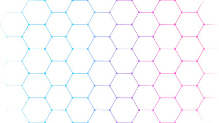 gradient hexagonal tech grid pattern in blue to pink spectrum representing digital connectivity structure and futuristic abstract background