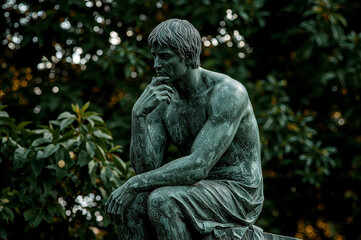 Contemplative man statue capturing deep thought