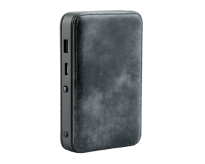Dark Gray Textured Rectangular Power Bank on Transparent Background, PNG