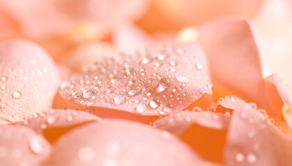 Fototapeta premium macro of dew drops on the petals of a newly bloomed pink rose