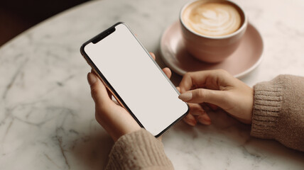 Person scrolling through social media in cafe