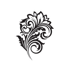 Elegant black and white floral flourish decorative ornament design for graphic elements