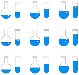ビーカーと試験管のアイコンセット（ブルー系）
