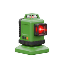 Fototapeta premium Green laser level with red laser beam on a transparent background. Construction tool equipment for precise leveling measurements with a dark background.