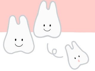 上の歯の生え変わり・抜歯：かわいいキャラクターのイラスト・主線あり
