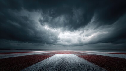 Racing track under stormy sky