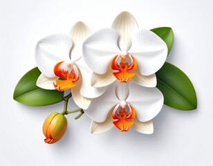 White Orchid Flower Blossoms on White Background