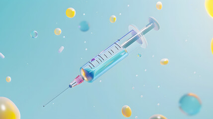 3D isometric icon of medical syringe with medic