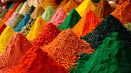 Colorful Spice Piles A Vibrant Texture of Red, Yellow, and Green