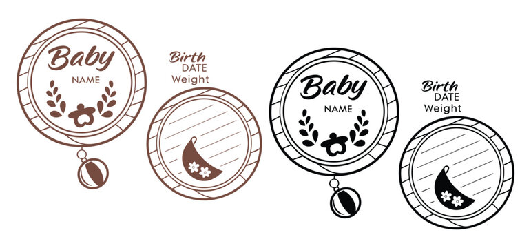 Adorable baby announcement design with circular frames ready for birth details and customizable elements. - Powered by Adobe