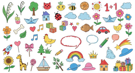 Colorful Hand-Drawn Collection of Children's Illustrations