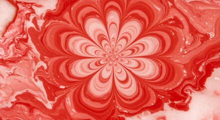 Abstract Red and White Floral Mandala Design, Swirling Kaleidoscope Pattern