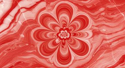Abstract Red Flower Mandala Swirling Petals and Marble Texture
