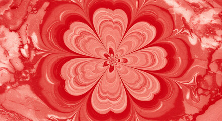 Abstract Red Floral Kaleidoscope Intricate Swirls and Petals