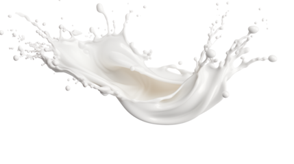 Fresh milk beautifully splatters on a black background, creating dynamic movement