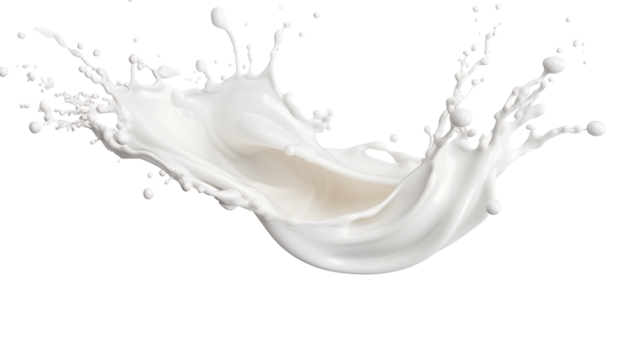Fresh milk beautifully splatters on a black background, creating dynamic movement