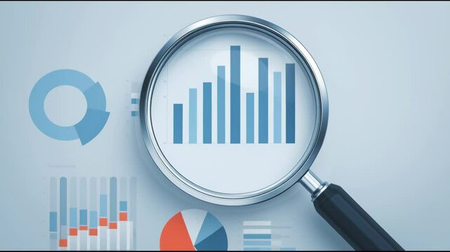 A magnifying glass is used to look at a graph with different colored bars