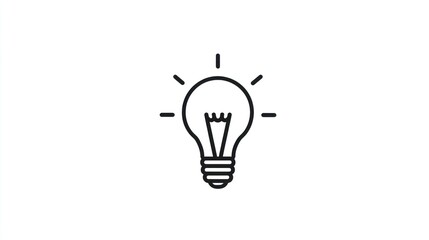 Simple line drawing of an illuminated lightbulb on a blank white background