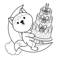 Happy Birthday Coloring Page with cute husky
