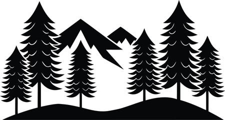 Photo of a serene silhouette of pine trees and majestic mountains creates a peaceful outdoor landscape