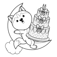 Happy Birthday Coloring Page with cute husky
