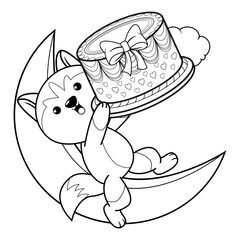 Happy Birthday Coloring Page with cute husky