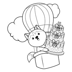 Happy Birthday Coloring Page with cute husky