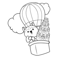 Happy Birthday Coloring Page with cute husky