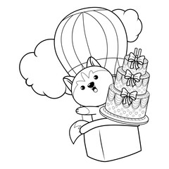 Happy Birthday Coloring Page with cute husky