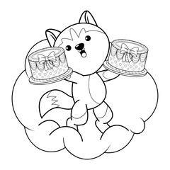 Happy Birthday Coloring Page with cute husky