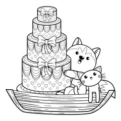 Happy Birthday Coloring Page with cute husky